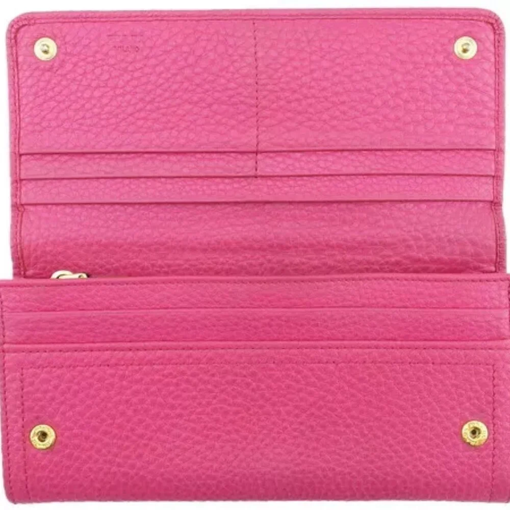 PRADA long wallet logo pink leather x gold hardware Authentic Used - Picture 5 of 9